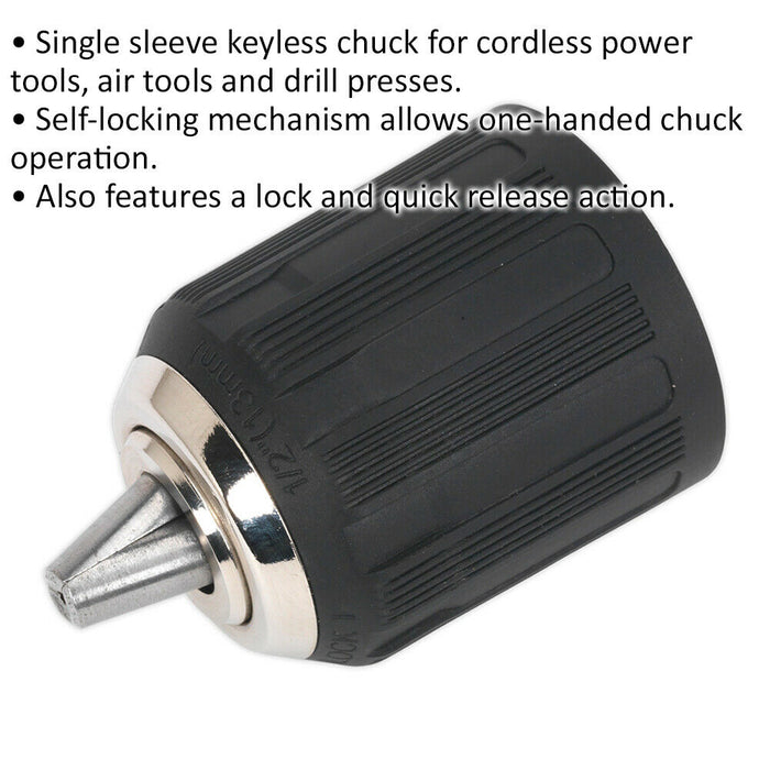 13mm Keyless Drill Chuck - Single Sleeve - 1/2" x 20 UNF Thread - Quick Release Loops