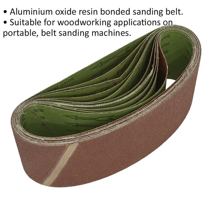 10 PACK - 100mm x 610mm Sanding Belts - 80 Grit Aluminium Oxide Cloth Backed Set Loops
