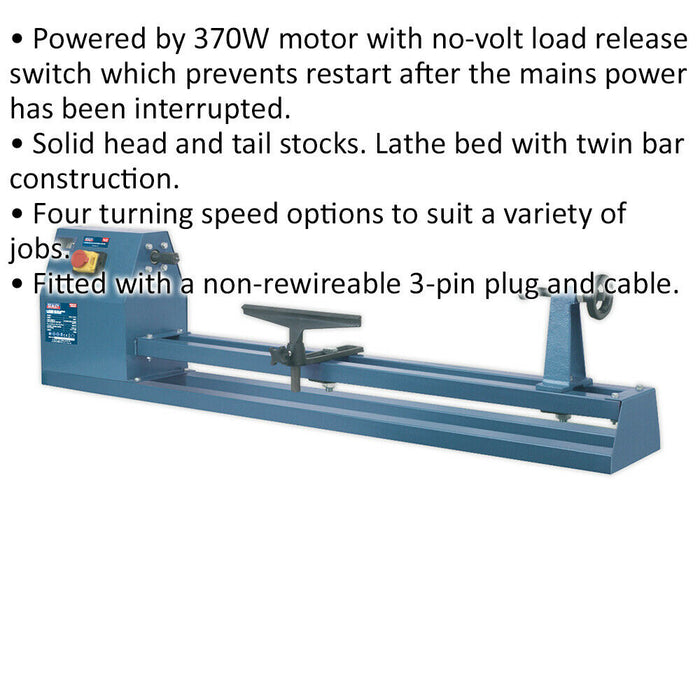 4 Speed Wood Lathe - 1000mm Centres - 370W Motor - Woodworking Machine Loops