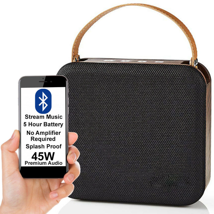 45W Waterproof Bluetooth Speaker WOOD Wireless Portable Rechargeable BASS AUX