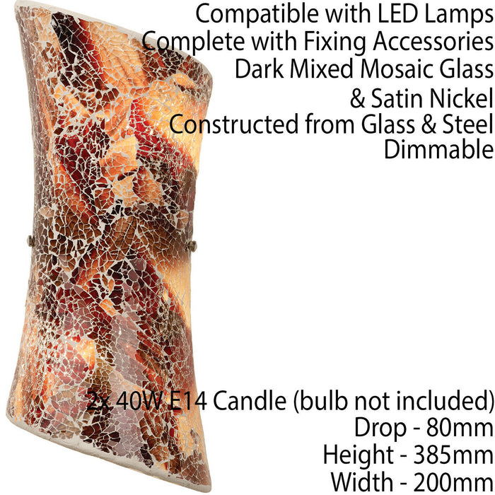 2 PACK Mosaic Mirror Wall Light Red Brown Glaze Glass Shade Pretty Dimming Lamp Loops
