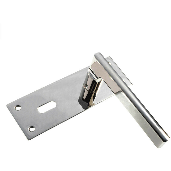 4x PAIR Straight Bar Handle on Slim Lock Backplate 150 x 50mm Polished Nickel Loops