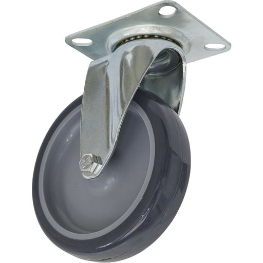100mm Swivel Plate Castor Wheel - 25mm Tread - Hard PP & PU Material - Offset Loops