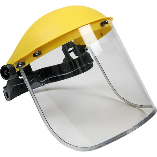 Brow Guard with Full Face Shield - Ratchet Adjustable Headband - Impact Grade B Loops