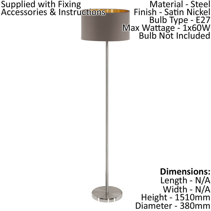 Floor Lamp Light Satin Nickel Shade Cappuccino Gold Fabric Pedal Switch E27 Loops