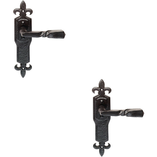 2x PAIR Forged Twisted Ornate Lever on Latch Backplate 226 x 50mm Black Antique Loops