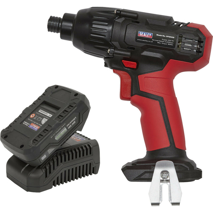 20V Cordless Impact Driver & 1x Li-Ion Battery - 1/4" Hex Drive Powerful Light Loops