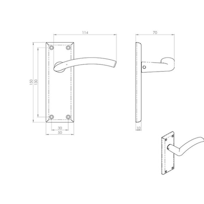 2x PAIR Arched Lever on Latch Backplate Door Handle 150 x 50mm Satin Nickel Loops