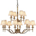 Avery Ceiling Pendant Chandelier Light 12 Lamp Antique Brass & Beige Pleat Shade Loops