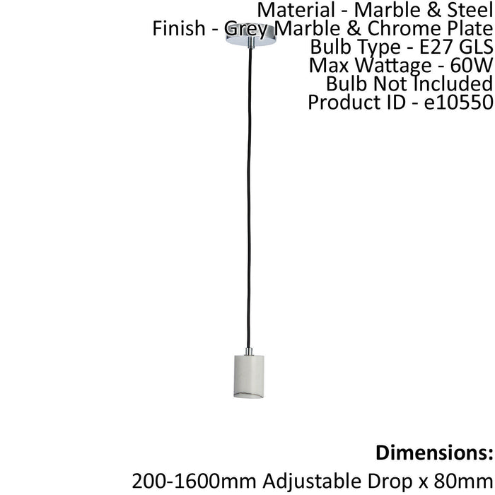 Ceiling Pendant Light Grey Marble & Chrome Plate 60W E27 Dimmable Loops