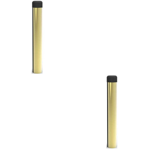 2x Rubber Tipped Wall mounted Doorstop Cylinder 71 x 16mm Polished Brass Loops