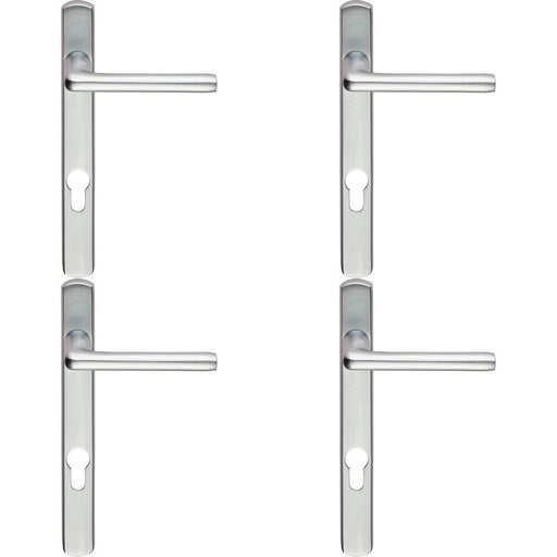 4x PAIR Straight Lever on Narrow Euro Lock Backplate 220 x 26mm Satin Chrome Loops