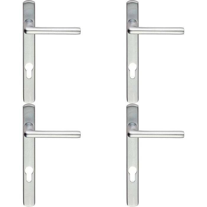 4x PAIR Straight Lever on Narrow Euro Lock Backplate 220 x 26mm Satin Chrome Loops