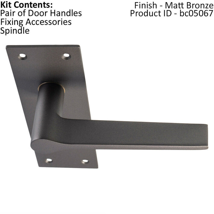 PAIR Flat Straight Handle on Slim Lock Backplate 150 x 50mm Matt Bronze Loops