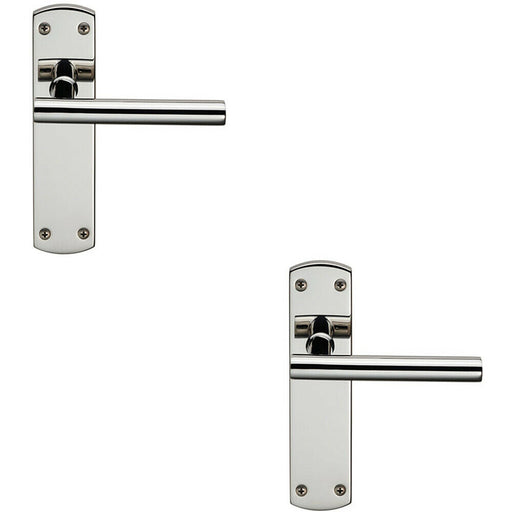 2x Mitred T Bar Lever Door Handle on Latch Backplate 172 x 44mm Polished Steel Loops