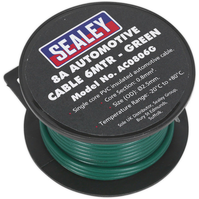 8A Thick Wall Automotive Cable - 7m Reel - Single Core - PVC Insulated - Green Loops