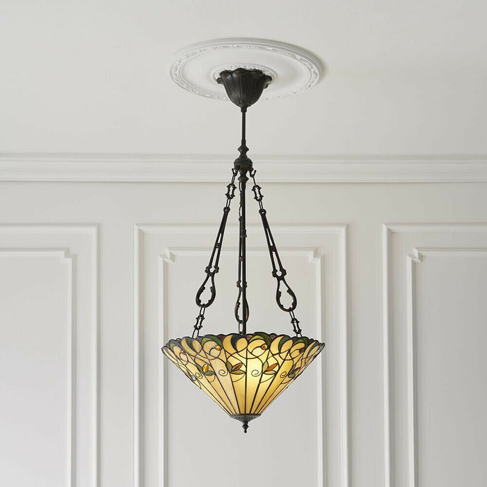Tiffany Glass Hanging Ceiling Pendant Light Bronze Round Amber Lamp Shade i00128 Loops