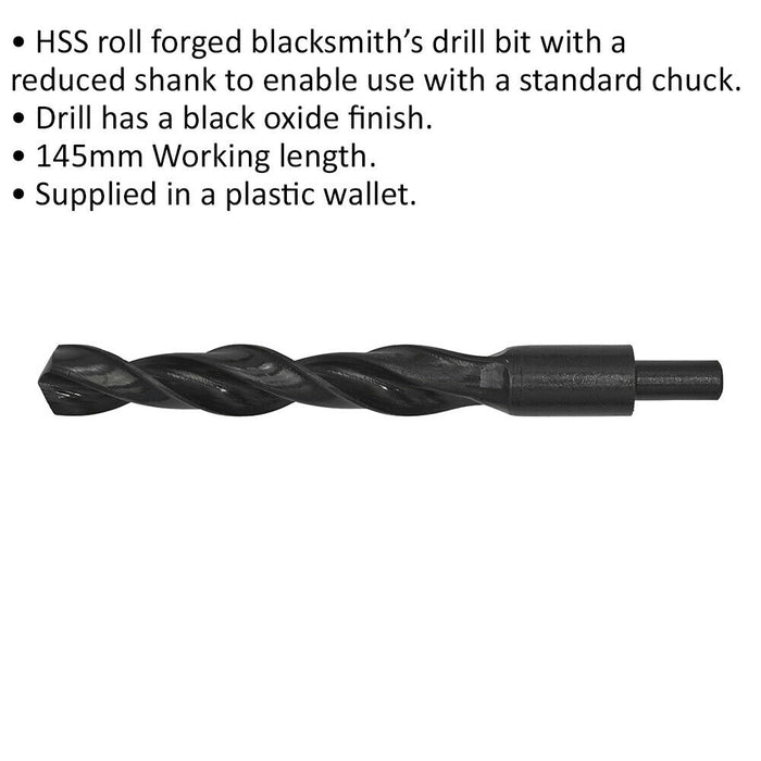 23 x 215mm HSS Roll Forged Blacksmith Drill Bit - Reduced Shank - 145mm Flute Loops