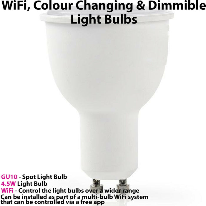 WiFi Colour Changing LED Light Bulb 4.5W GU10 Full RGB SMART Dimmable Lamp Loops