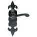 2x PAIR Forged Scroll Lever Handle on Latch Backplate 206 x 57mm Black Antique Loops