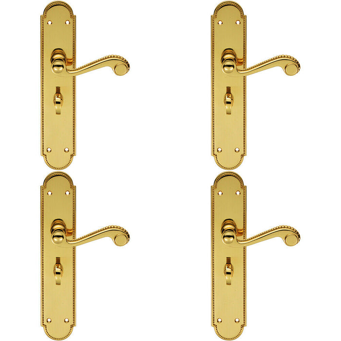 4x PAIR Beaded Pattern Handle on Bathroom Backplate 249 x 50mm Polished Brass Loops