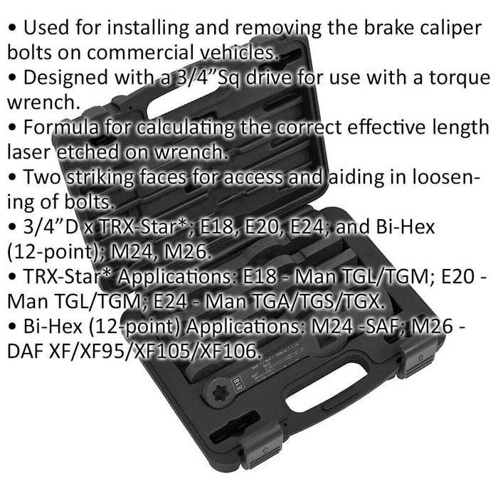5 Piece Brake Caliper Slogging Wrench Set - 3/4" Sq Drive - TRX-Star - Bi-Hex Loops