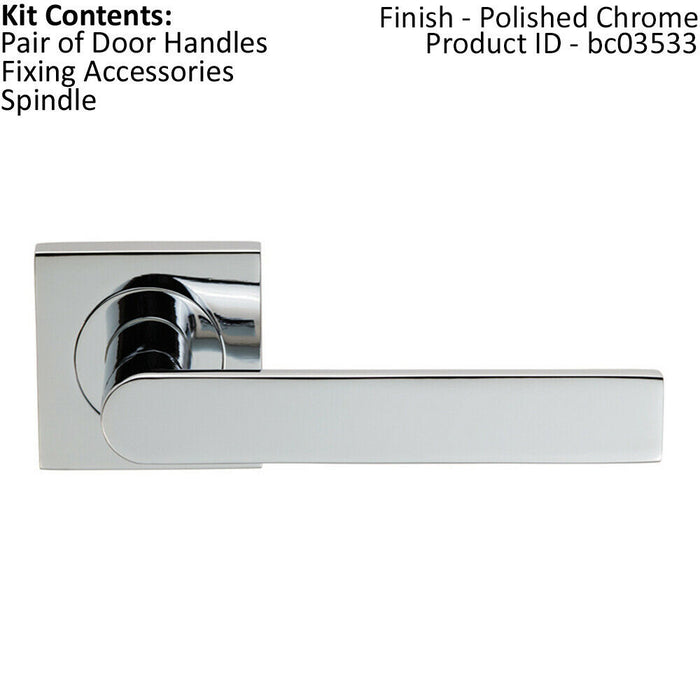 PAIR Flat Rectangular Bar Lever on Square Rose Concealed Fix Polished Chrome Loops