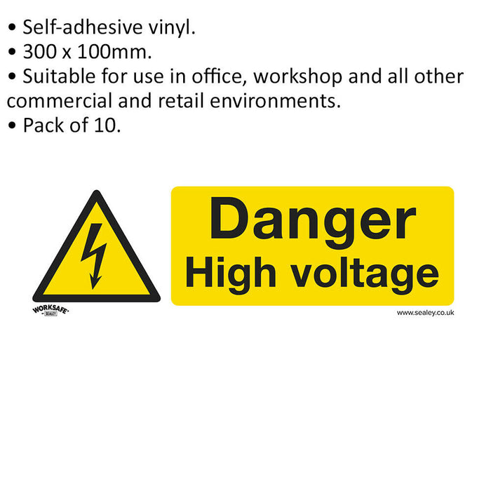 10x DANGER HIGH VOLTAGE Health & Safety Sign - Self Adhesive 300 x 100mm Sticker Loops