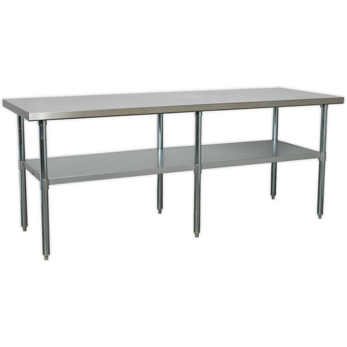 2.1m Stainless Steel Work Bench & Adjustable Storage Shelf - Kitchen Station Loops