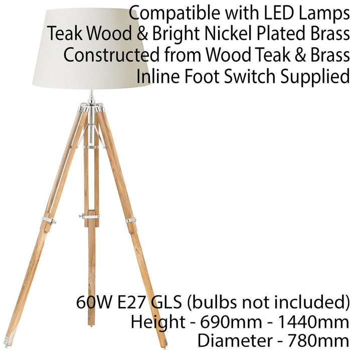 Wood Tripod Floor Lamp Height Adjustable Standing Living Room Light Base Legs Loops
