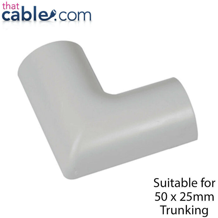 50mm x 25mm White Clip Over Flat Corner Bend Trunking Adapter 90 Degree Conduit Loops
