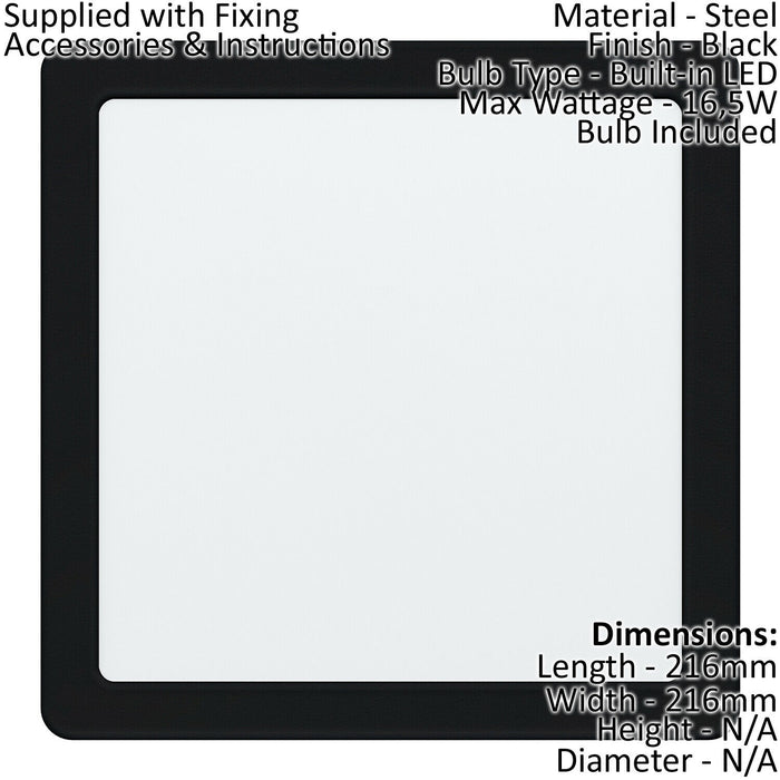 Square Ceiling Flush Downlight Black Recess Spotlight 16.5W Built in LED Loops