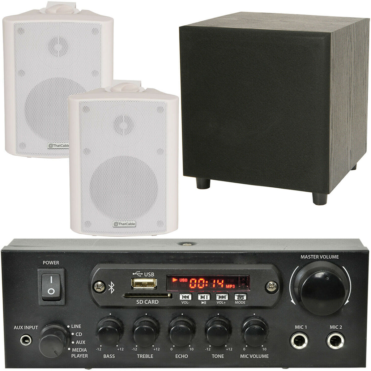 PREMIUM TV Sound System White Wall Speakers 200W Subwoofer & Bluetooth ...