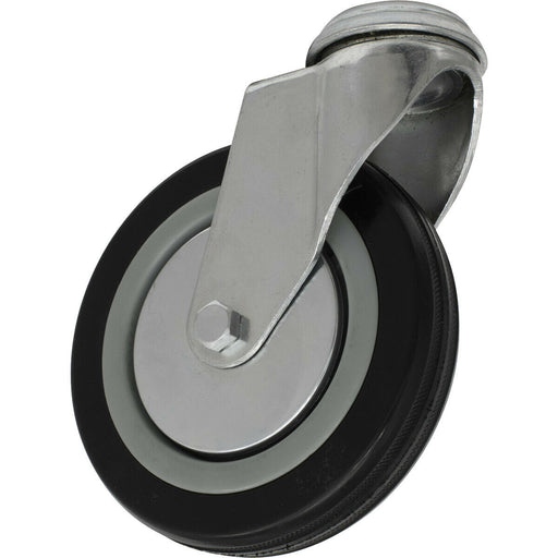 125mm Swivel Bolt Hole Castor Wheel - Rubber with Steel Centre - 27mm Tread Loops