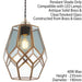Hanging Ceiling Pendant Light Shade Brass & Clear Smoked Glass Geometric Cage Loops
