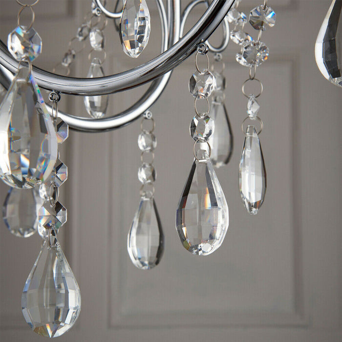 Bathroom Ceiling Pendant Light Chrome & Crystal IP44 5 Bulb Hanging Lamp Rose Loops