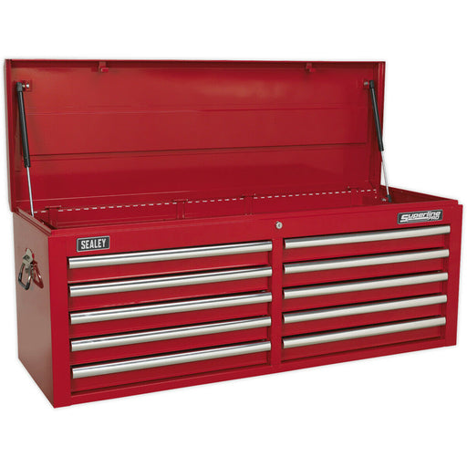 1265 x 435 x 490mm RED 10 Drawer Topchest Tool Chest Lockable Storage Cabinet Loops