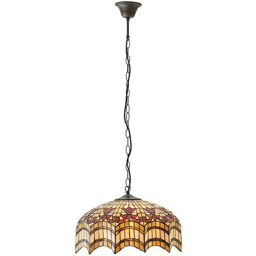 Tiffany Glass Hanging Ceiling Pendant Light Bronze & Scalloped Lamp Shade i00154 Loops