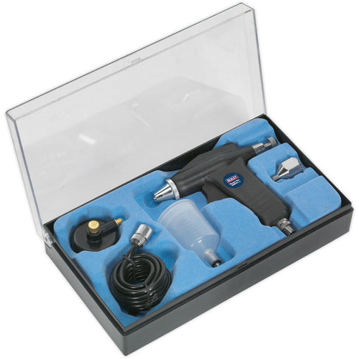 Gravity Fed Air Brush Kit - Composite Body - 1.5m Small Bore Hose - Storage Case Loops