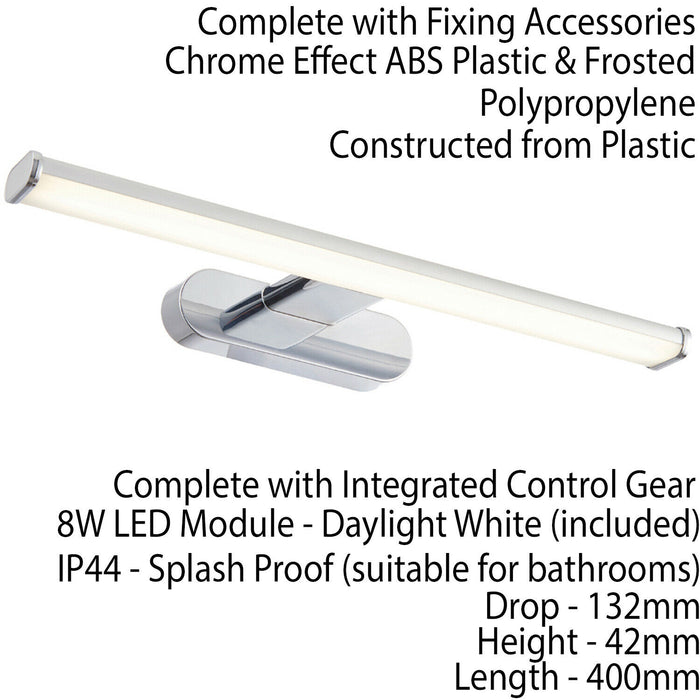 LED Bathroom Wall Light 8W Cool White IP44 Chrome Over Mirror Bar Strip Lamp Loops
