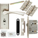 Door Handle & Bathroom Lock Pack Satin Nickel Modern Angled Lever Backplate Loops