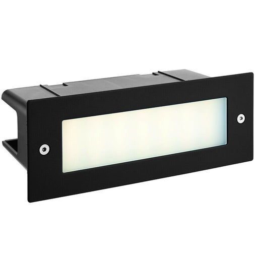 IP44 LED Full Brick Light Textured Black & Plain Frosted Glass 3.5W Cool White Loops