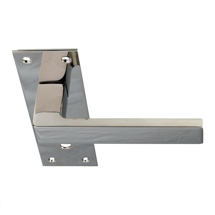 2x PAIR Straight Square Lever on Slim Lock Backplate 150 x 50mm Polished Nickel Loops