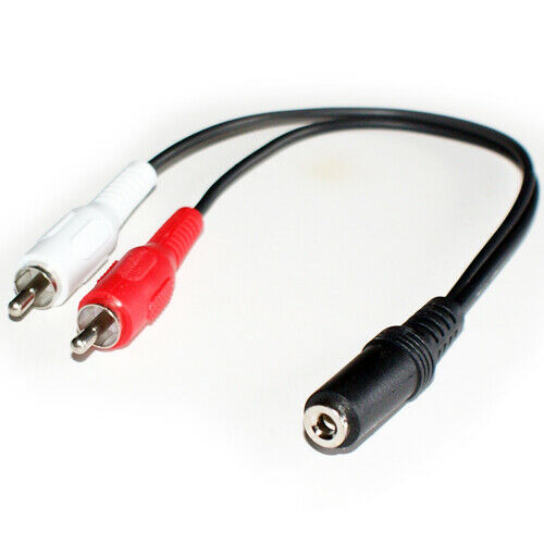 0.2m 2 RCA PHONO Male to 3.5mm Stereo Socket Adapter Amp Speaker Cable Lead TV Loops