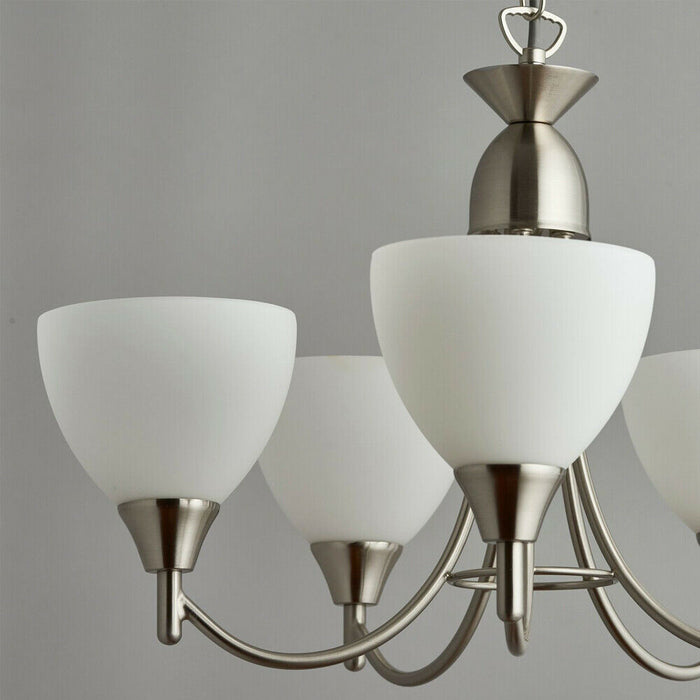 5 Lamp Ceiling & 2x Wall Light Pack Satin Chrome Glass Matching Indoor Fittings Loops