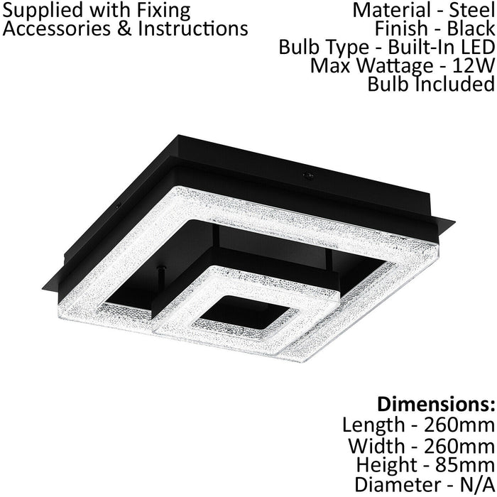 Flush Ceiling Light Colour Black Shade Black Clear Plastic Crystal Bulb LED 12W Loops