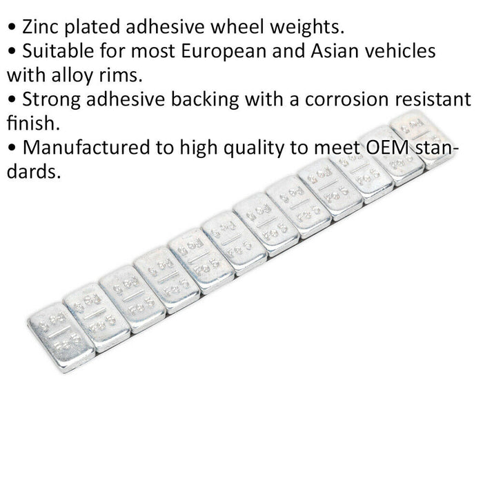 100 PACK 5g Adhesive Wheel Weight - Strip of 12 - Zinc Plated Steel - Balance Loops