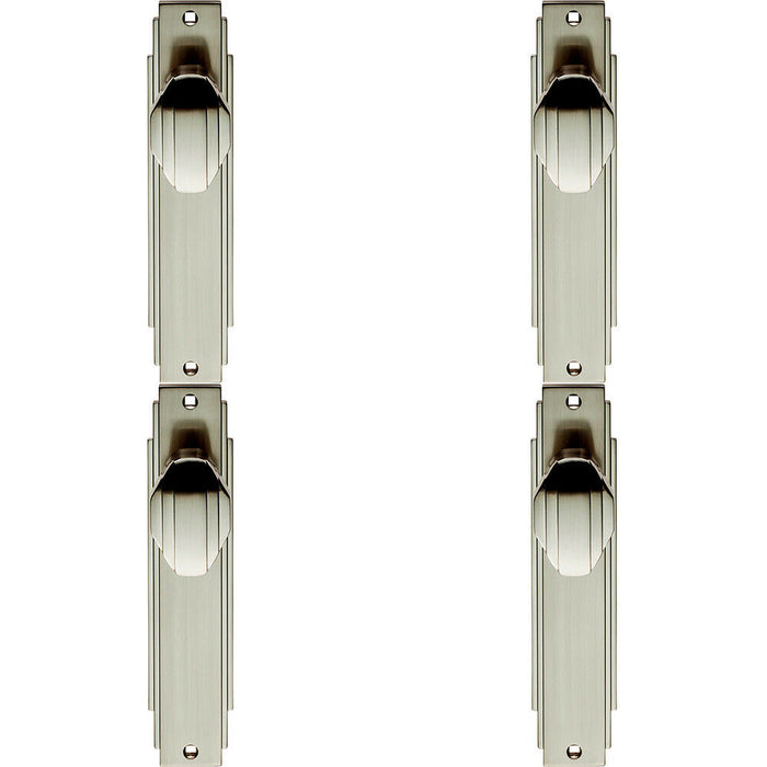 4x PAIR Line Detailed Door Knob on Latch Backplate 205 x 45mm Satin Nickel Loops