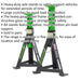 PAIR 3 Tonne Heavy Duty Axle Stands - 290mm to 435mm Adjustable Height - Green Loops