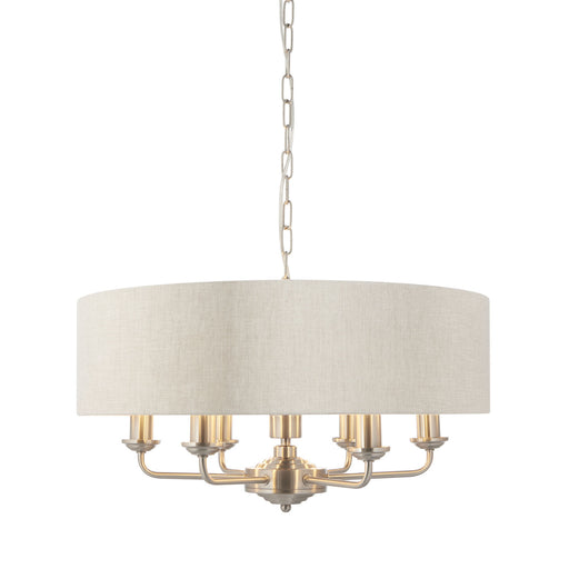 Ceiling Pendant Light - Brushed Chrome Plate & Natural Linen - 6 x 40W E14 Loops